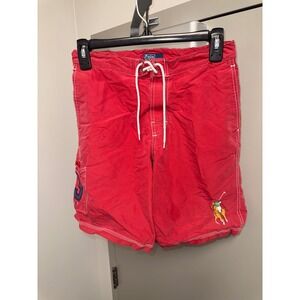 Polo Ralph Lauren Red Swim Trunks Shorts w Pony Logo & Number 3 Mens M